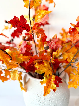 Artificial Orange Autumn Oak Branch With Acorns - Can be added to floral arrangements, wreaths and fall decorations