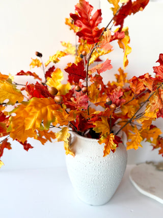 Artificial Orange Autumn Oak Branch With Acorns - Can be added to floral arrangements, wreaths and fall decorations