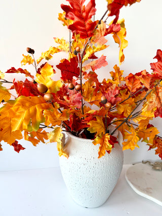 Artificial Orange Autumn Oak Branch With Acorns - Can be added to floral arrangements, wreaths and fall decorations