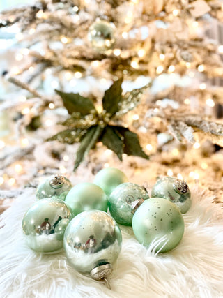 9 Pieces Minty Green Mercury Glass Ornaments Set - Christmas Ornaments - Holiday Decorations