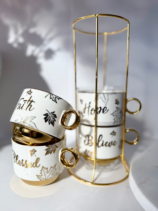 Set of 4 Coffee Mugs Inspired By Autumn Leaves