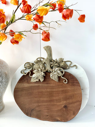 Pumpkin Wood Serving Board With Gold Stem