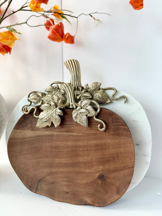 Pumpkin Wood Serving Board With Gold Stem