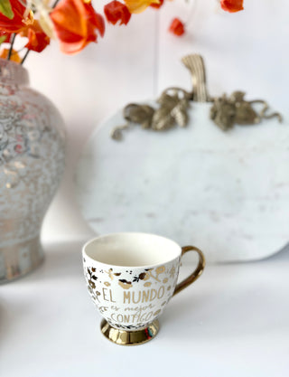 Large Cream & Gold Coffee Mug