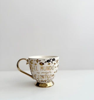 Large Cream & Gold Coffee Mug