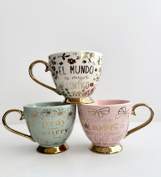 Large Cream & Gold Coffee Mug