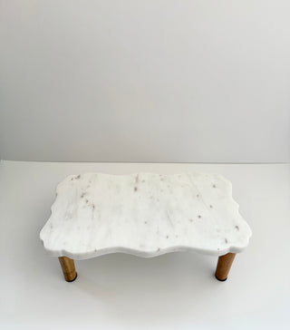 Small Marble Riser With Wooden Leg