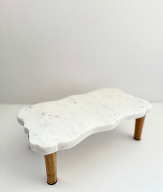 Small Marble Riser With Wooden Leg