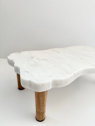 Small Marble Riser With Wooden Leg