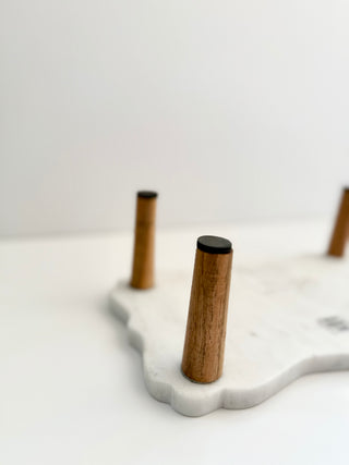Small Marble Riser With Wooden Leg