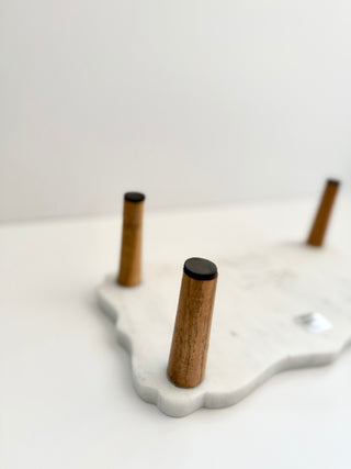 Small Marble Riser With Wooden Leg