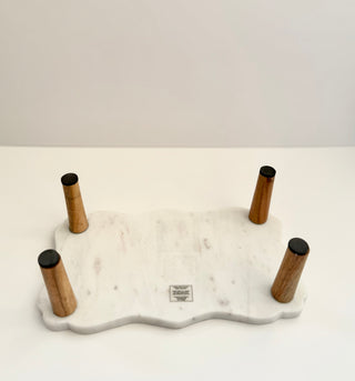 Small Marble Riser With Wooden Leg
