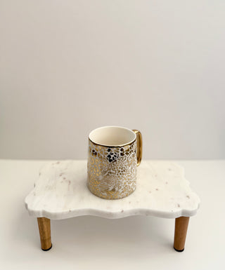 Small Marble Riser With Wooden Leg