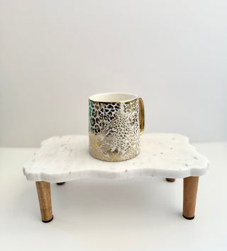 Small Marble Riser With Wooden Leg