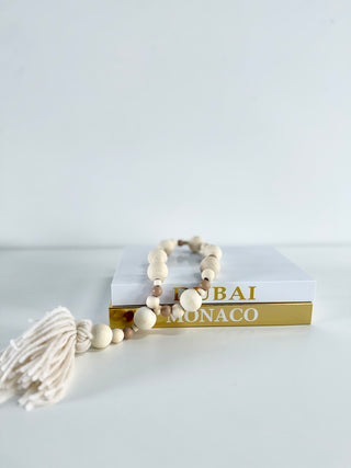Fake Decorative Books Open For Storage / Wood Bead Tassel Garland / Home Decor
