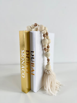 Fake Decorative Books Open For Storage / Wood Bead Tassel Garland / Home Decor