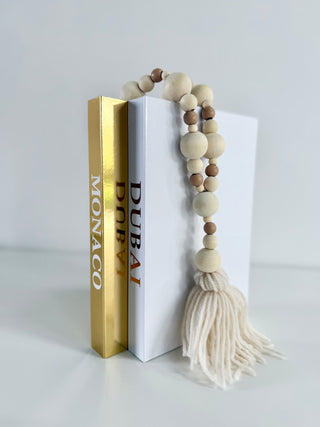 Fake Decorative Books Open For Storage / Wood Bead Tassel Garland / Home Decor