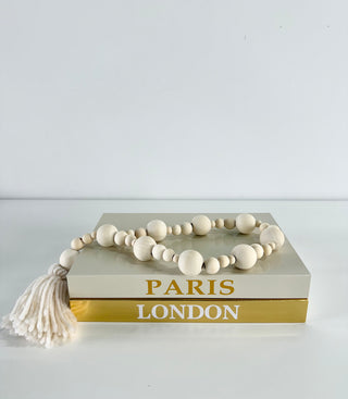 Fake Decorative Books Open For Storage / Wood Bead Tassel Garland / Home Decor