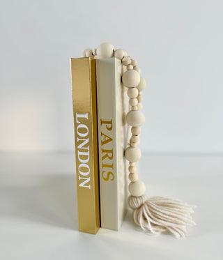 Fake Decorative Books Open For Storage / Wood Bead Tassel Garland / Home Decor