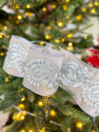 Luxury Ivory Velvet Ribbon with Jewels - Christmas Decoration 4" Wide