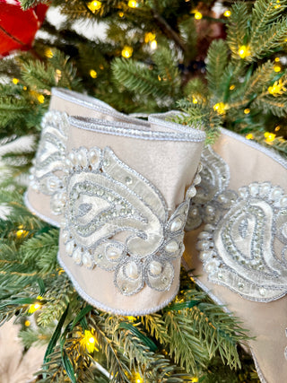 Luxury Ivory Velvet Ribbon with Jewels - Christmas Decoration 4" Wide