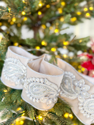 Luxury Ivory Velvet Ribbon with Jewels - Christmas Decoration 4" Wide