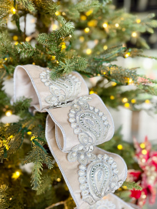 Luxury Ivory Velvet Ribbon with Jewels - Christmas Decoration 4" Wide