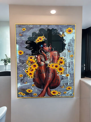 Black Woman Wall Art - Crystal High Quality Painting 39"Tall