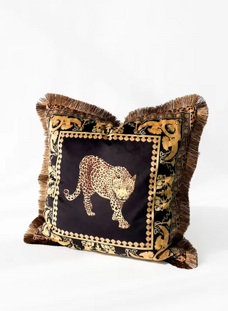 Luxury Velvet Throw Pillow Cover with Creative Fringe Tassels Embroidery-  Animal Print Vintage 22"x 22"