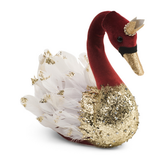 Regal Velvet Crowned Swan Décor