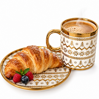 Elegant Gold Holiday Coffee Mug & Saucer Set