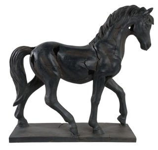 Crackle-Finish Black Horse Sculpture – Home Décor – Art Object