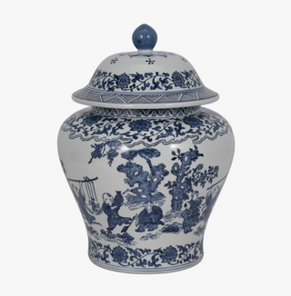 Blue Dynasty Ceramic Ginger Jar - Traditional / Chinoiserie-Inspired