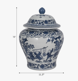 Blue Dynasty Ceramic Ginger Jar - Traditional / Chinoiserie-Inspired
