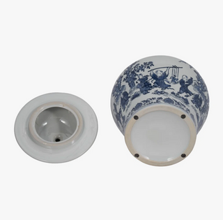 Blue Dynasty Ceramic Ginger Jar - Traditional / Chinoiserie-Inspired