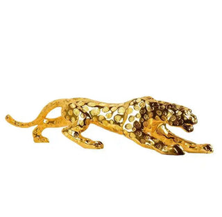 Abstract Golden Panther Sculpture Geometric Resin Leopard - DesignedBy The Boss