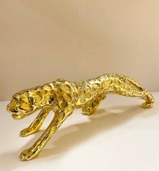 Abstract Golden Panther Sculpture Geometric Resin Leopard - DesignedBy The Boss