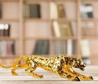 Abstract Golden Panther Sculpture Geometric Resin Leopard - DesignedBy The Boss