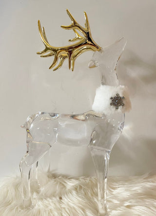 Acrylic Decorative Christmas Standing Deer Figures With Gold Antler - Sculpture for Living Room , High Quality - DesignedBy The Boss