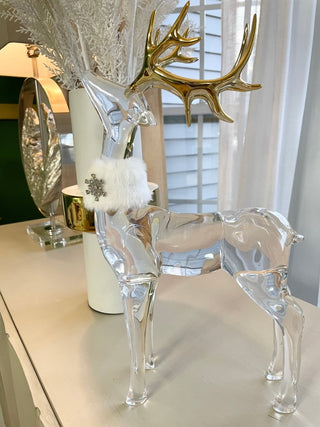 Acrylic Decorative Christmas Standing Deer Figures With Gold Antler - Sculpture for Living Room , High Quality - DesignedBy The Boss