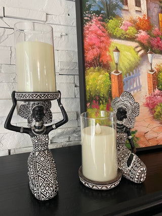 African Tribal Lady Figurine Candle Holder For Home and Table Decor Handcrafted - DesignedBy The Boss