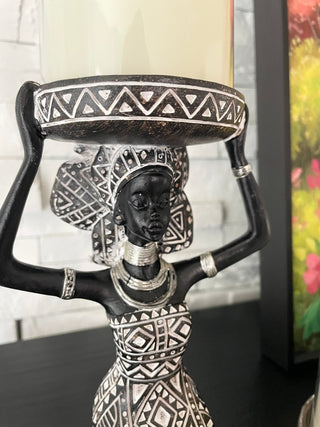 African Tribal Lady Figurine Candle Holder For Home and Table Decor Handcrafted - DesignedBy The Boss