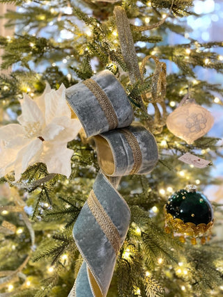 Aqua Velvet Luxury Ribbon - Holliday Decor Width 4 in - DesignedBy The Boss