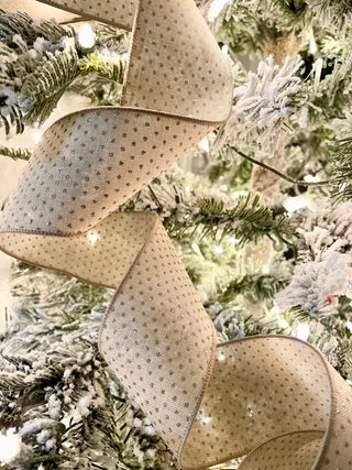 Beige Glitter Wired Decorative Ribbon - Christmas Ribbon for Wreath, Christmas Tree, Gift Wrapping - DesignedBy The Boss