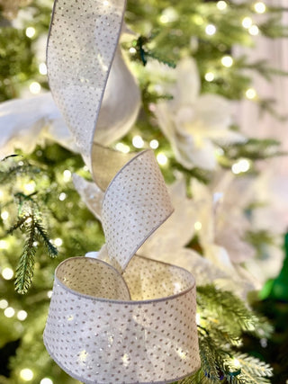 Beige Glitter Wired Decorative Ribbon - Christmas Ribbon for Wreath, Christmas Tree, Gift Wrapping - DesignedBy The Boss