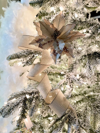 Beige Glitter Wired Decorative Ribbon - Christmas Ribbon for Wreath, Christmas Tree, Gift Wrapping - DesignedBy The Boss