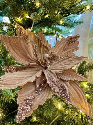 Beige Velvet Poinsettia Pick, 11" - Christmas Tree Ornaments - DesignedBy The Boss