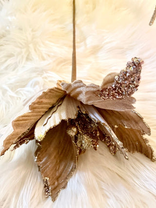 Beige Velvet Poinsettia Pick, 11" - Christmas Tree Ornaments - DesignedBy The Boss