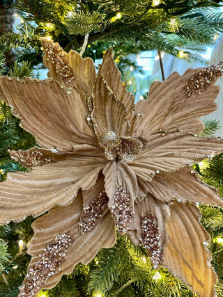 Beige Velvet Poinsettia Pick, 11" - Christmas Tree Ornaments - DesignedBy The Boss