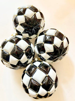 Black and White Glass Ball Christmas Tree Ornament (Set Of 4) - DesignedBy The Boss